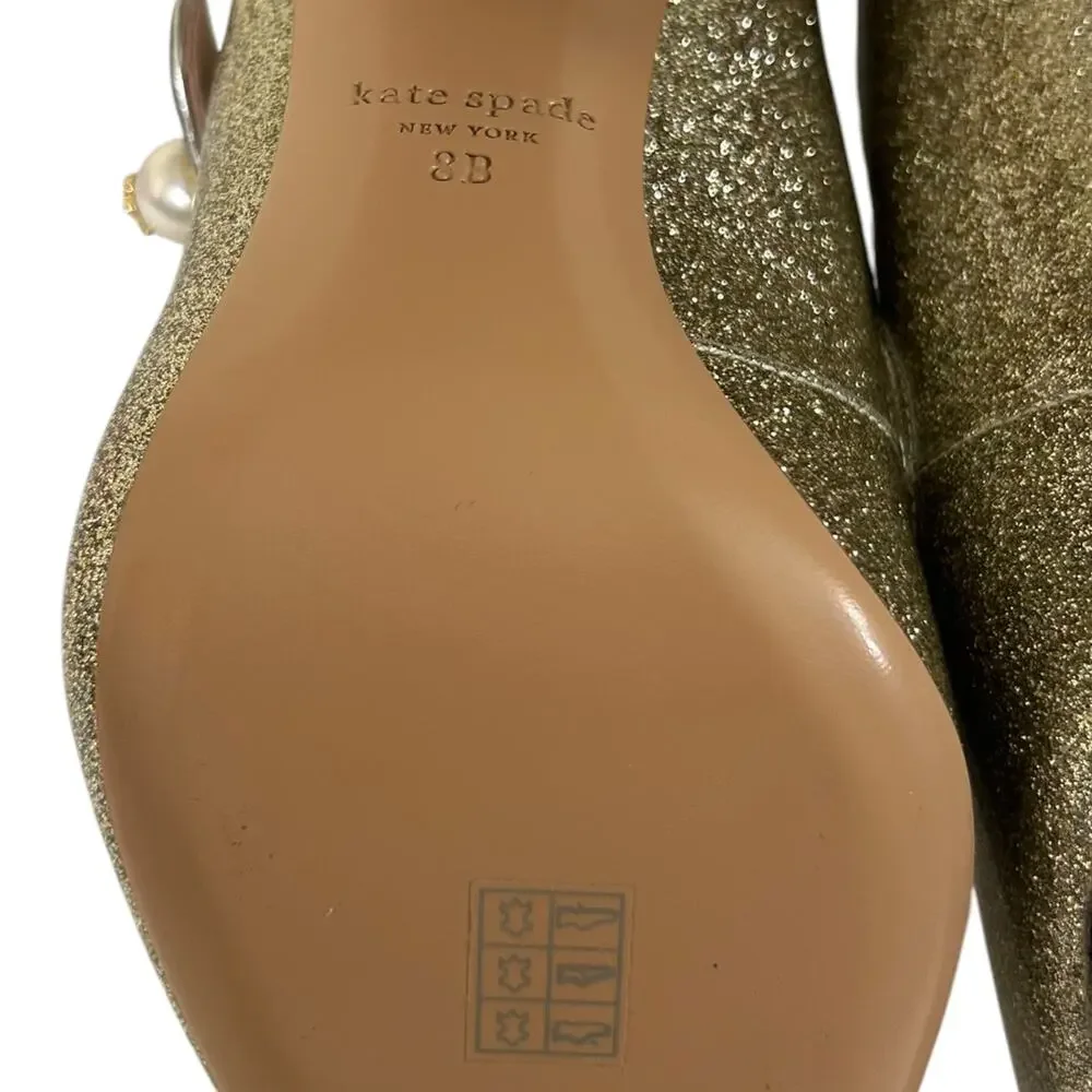 Kate Spade, Women's 'Maren' Pearl Glitter, Leather, Mary Jane Pumps, Gold Size 8